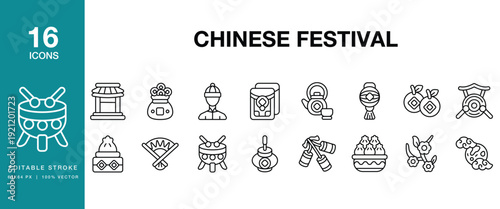 Chinese Festival icon set. Includes chinese, festival, celebration, tradition, culture and More. Editable Stroke Icon Collection.