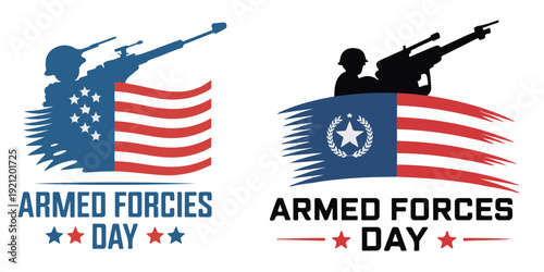 Patriotic Armed Forces Day graphics with soldier silhouettes and flags
