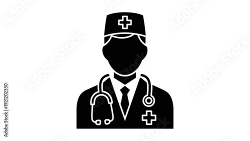 male doctor icon with stethoscope and medical cross representing healthcare medicine and professional medical services.