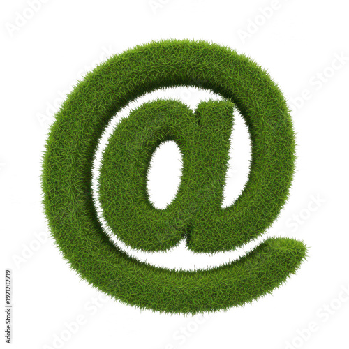 A vibrant green plant forming the shape of an at symbol. isolated on white background