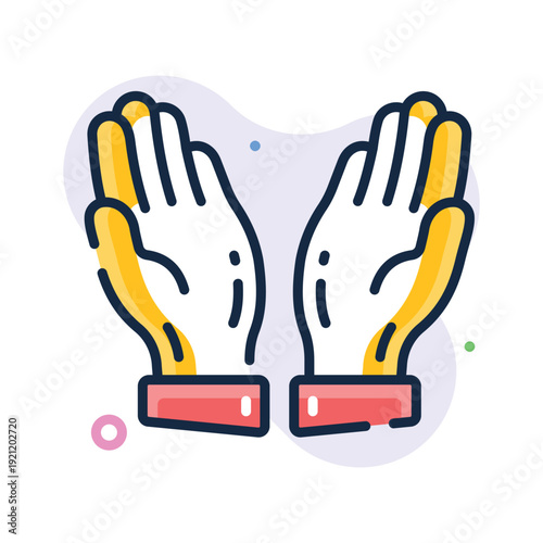 A trendy outline icon showing pray hands gesture for worship