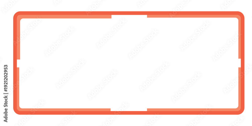 Fototapeta premium A simple orange-red rectangular frame with rounded corners and small indentations on all four sides, set against a clean white background.
