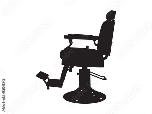 Black barber chair silhouette with footrest and adjustable armrests