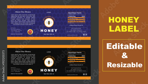 Honey label or packaging design template with honeycombs,Honey Bee Label Template,pure bee honeycomb label vector design