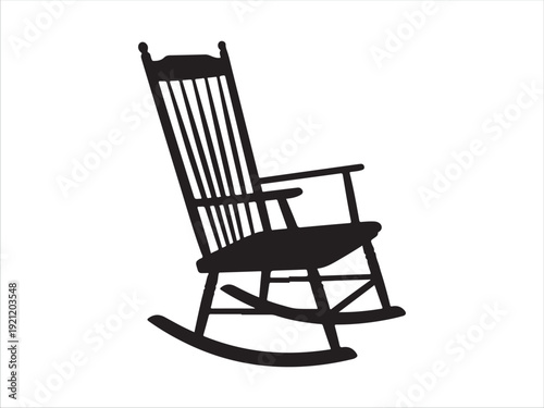 Black silhouette rocking chair isolated on transparent background for graphic design