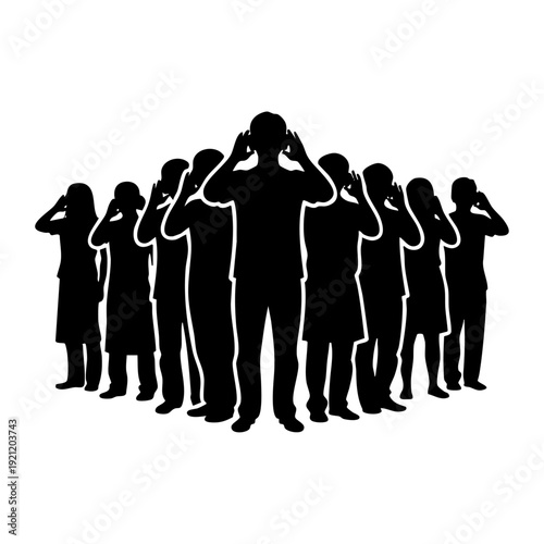 World Hearing Day Concept with People Listening Silhouette Vector
