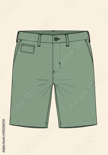 Green Chino Shorts Technical Fashion Flat Sketch Template Vector