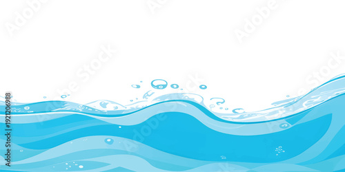 Abstract blue water wave splash background vector illustration. Vibrant cartoon ocean wave vector with splash and foam on white background, water wave, kids themes, and digital art.