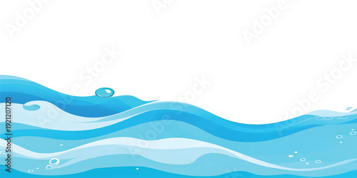 Abstract blue water wave splash background vector illustration. Vibrant cartoon ocean wave vector with splash and foam on white background, water wave, kids themes, and digital art.