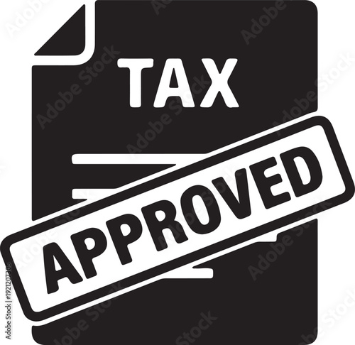 Tax Approved Stamp on Document Icon Graphic Illustration of Approved Tax Form