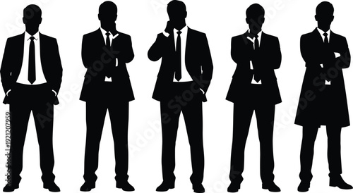 Businessmen silhouettes set, male professionals in suits standing isolated on white background corporate vector illustration collection