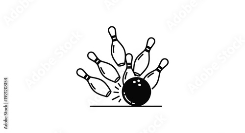 Bowling pins struck by a ball in a dynamic black silhouette