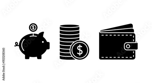 money saving icons illustrating financial management personal finance and investment concepts for budgeting and economic planning.