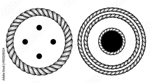 nautical rope circles illustration vintage engraving style depicting detailed patterns for maritime buttons or decorative knot designs.