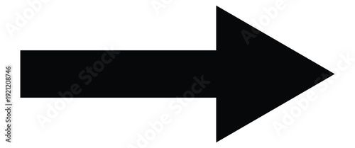 A large Black icon . A solid long arrow pointing to the right on a White Background. Straight long arrow icon, Black cursor, horizontal Element. Vector-style long Black arrow Icon.