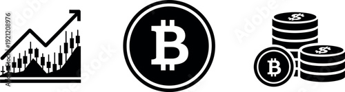 Bitcoin cryptocurrency and stock market growth concept