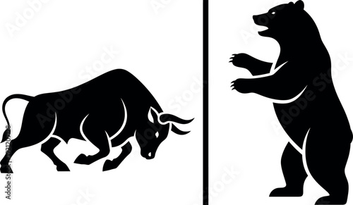 Bull and bear market symbols facing each other