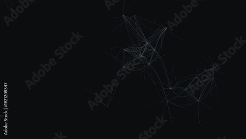 Flow lines and fiber optics design with glowing light trails and intricate patterns on a dark background, minimalist composition