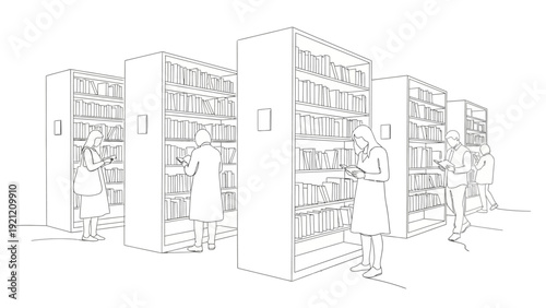 people reading and browsing books in a library embodying focused study academic research the pursuit of knowledge and education.