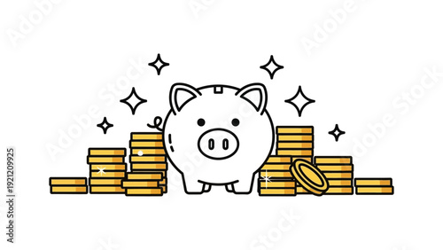 piggy bank surrounded by golden coins and shining sparkles illustrating saving money smart investment and financial growth.