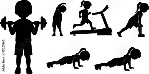 Silhouette illustrations of people engaging in various fitness activities