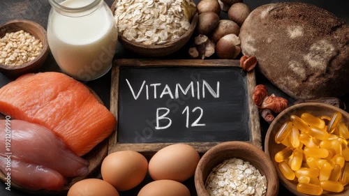 Vitamin B12 Rich Foods: Salmon, Chicken, Milk, Cheese, Eggs, Bread, and Whole Grains