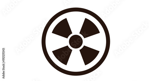 Simple dark brown radiation hazard warning symbol icon design featuring a central circle and five propeller blades