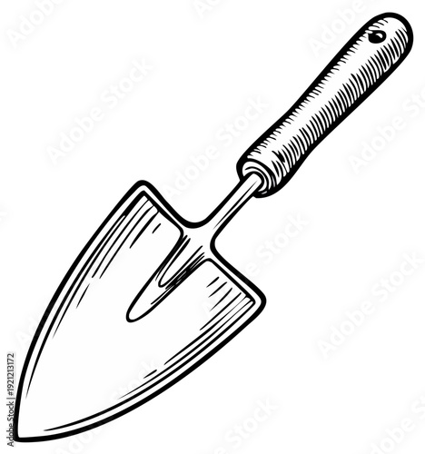 Detailed hand-drawn illustration of a small trowel