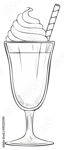 Refreshing Dessert Drink with Swirled Whipped Cream and Wafer Stick Sketch