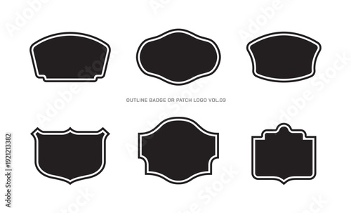 Collection of Modern Badge Logo or Patch Templates with Black Outline Geometric Shapes, Perfect for clothing, sport, apparel, merch or etc
