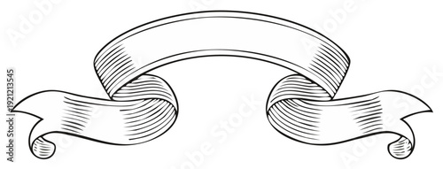 Classic Arched Ribbon Banner in Engraving Style Line Art