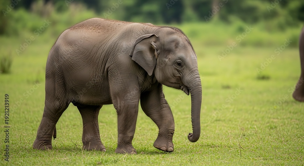 Obraz premium Elephant walking across a grassy field in natural daylight environment