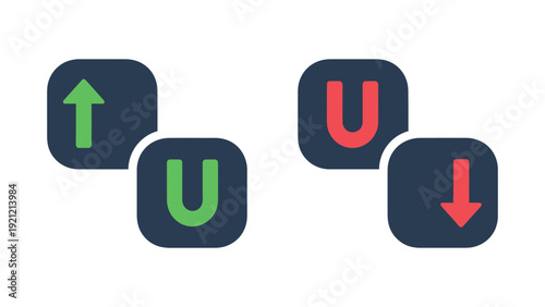 upvote downvote flat design icons green up arrow and u for positive red down arrow and u for negative feedback ideal for uiux social media apps.