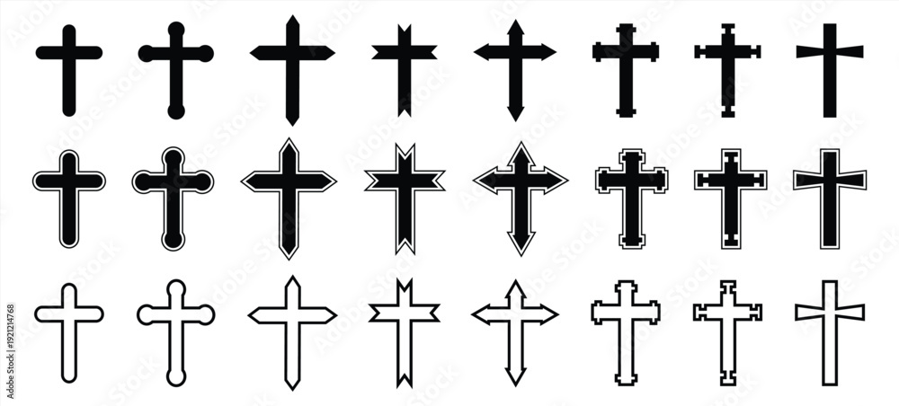 Fototapeta premium cross icon set with various simple and quirky cross shapes, elegant religious symbols, illustrations can be edited and isolated