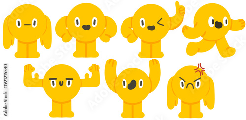 Cute Yellow Vector Circle Character Set Showing Different Emotions