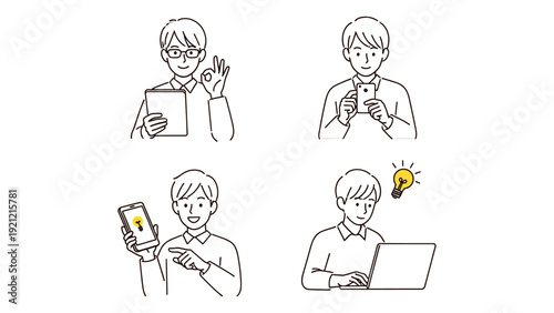 young man actively using a laptop tablet and smartphone illustrating digital innovation new ideas and seamless online business communication.