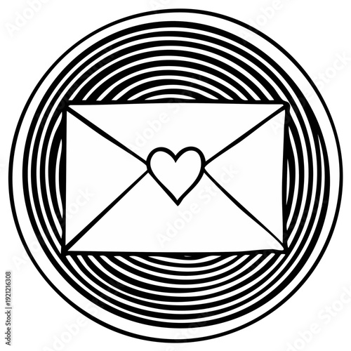 Classic Envelope with Heart Emblem and Concentric Circle Design