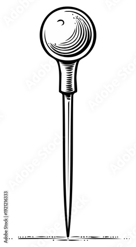 Vintage Sewing Pin Illustration in Black and White Style