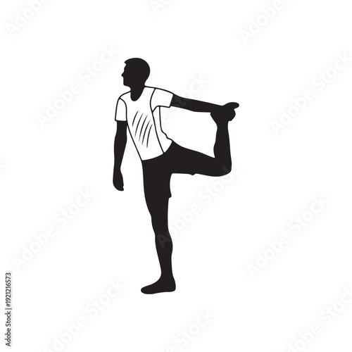 Silhouette of a man performing a yoga pose on white background