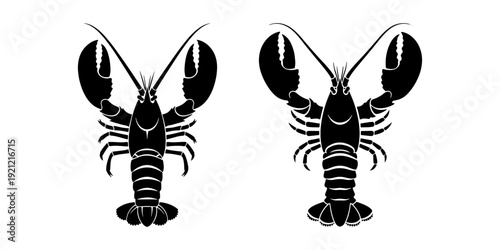 Lobster silhouette set for seafood restaurant menu design and marine animal underwater life icons