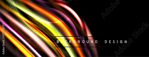 Abstract vibrant lines create dynamic flow. Colors blend, forming modern background design. Smooth curves suggest movement, energy.