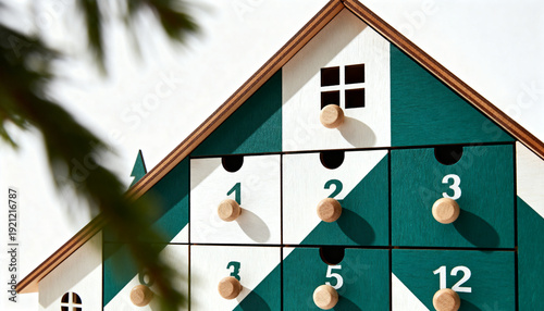 Traditional House-Shaped Advent Calendar with Numbered Windows for Christmas Countdown
