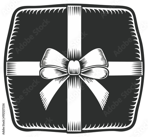 Engraved gift box with ribbon and bow illustration