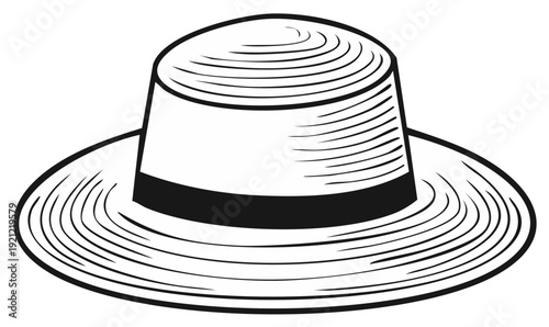 Black and White Drawing of a Straw Hat
