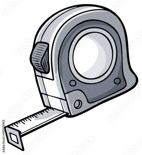 Gray retractable metal tape measure for measuring length and distance in construction and DIY projects