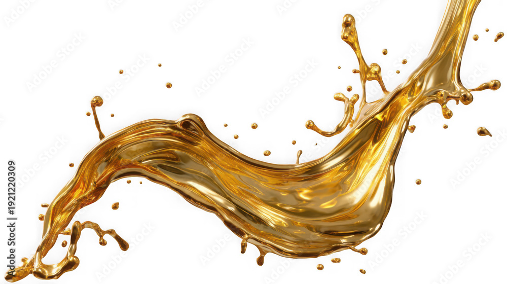Fototapeta premium Abstract splash of golden liquid, oil, or honey isolated on white background