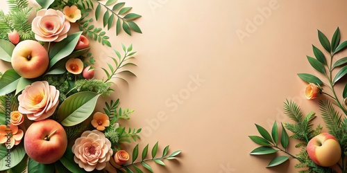Peach and Floral Arrangement A Delicate Composition of Botanical Elements on a Soft Background