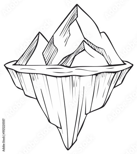 Hand drawn iceberg floating in water showing hidden depth concept with underwater ice mass