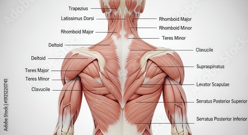 Detailed Anatomical Illustration of the Human Back Muscles.