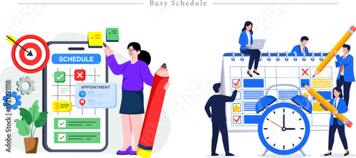 Premium Time Management and Business Schedule Planning Illustration Productivity, Calendar and Workflow Flat Vector Set